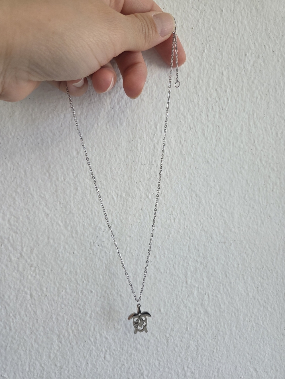 Unisex Silver Tropical Sea Turtle & Hibiscus Cut Out Pendant Necklace - Picture 10 of 12
